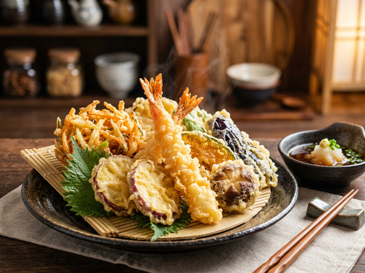 Japonská tempura s krevetami a zeleninou